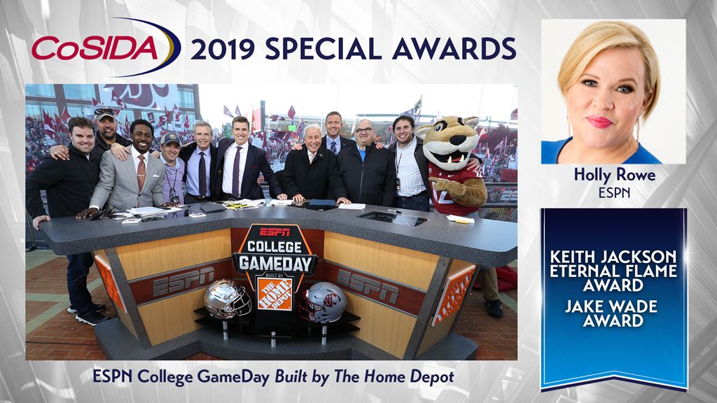 CoSIDA To Honor ESPN College GameDay Built By The Home Depot With CoSIDA’s 2019 Keith Jackson Eternal Flame Award And ESPN’s Holly Rowe With The Jake Wade Award
